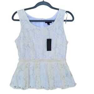 NWT New Worthington Womens Small Floral Lace Back Zip Sleeveless Peplum Blouse